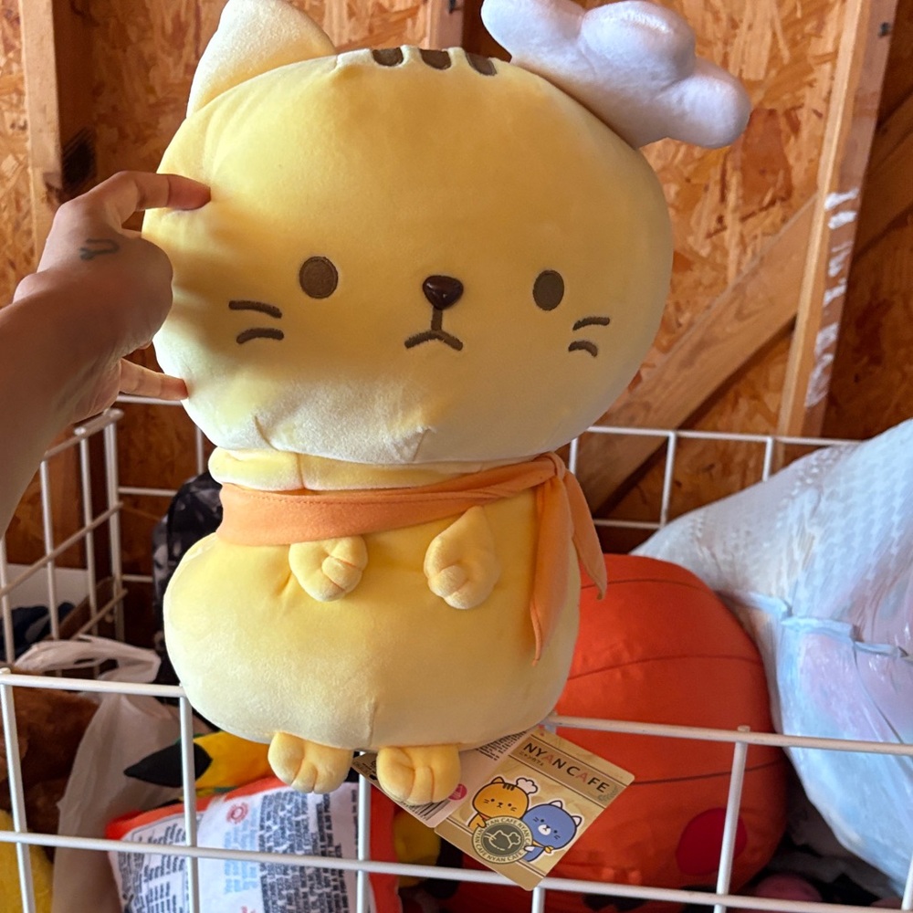 Nyan cat cafe Yellow Cat Plush Toy with Orange Scarf